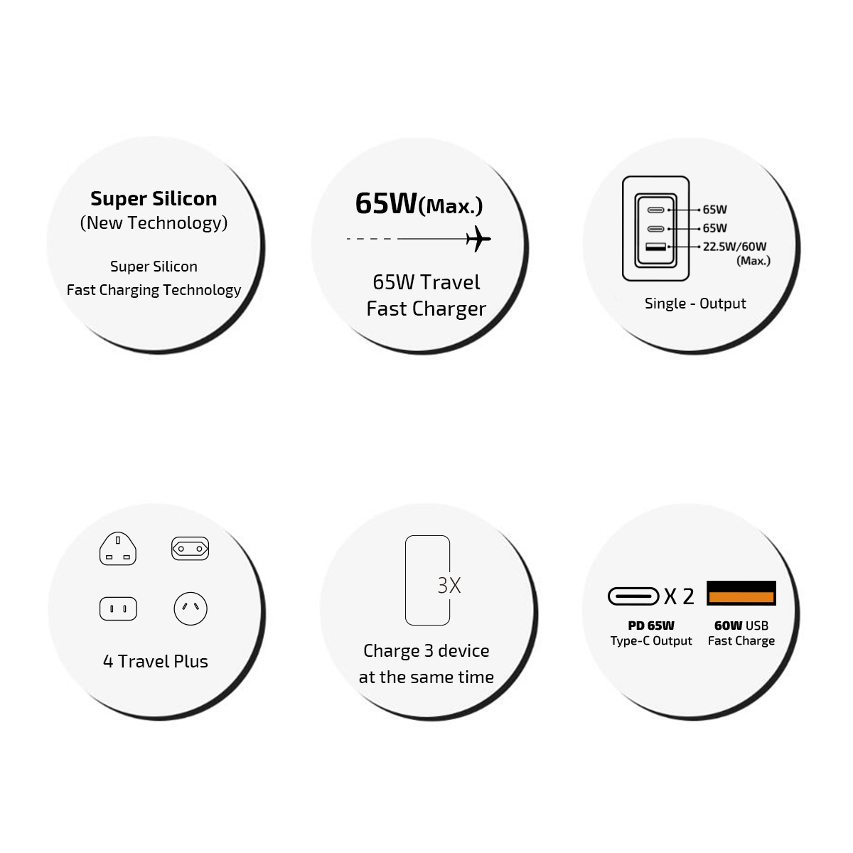 inno3C i-65WT Super Silicon 65W 三輸出旅行快速充電器 (漸變暗紫色), , large image number 0